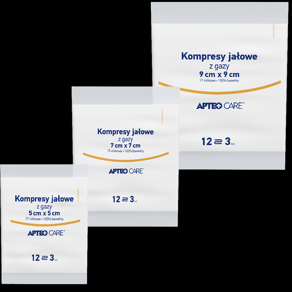 Kompresy jałowe 7 cm x 7 cm APTEO CARE, 3 sztuki