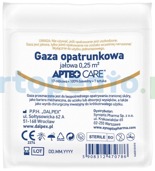 Gaza jałowa APTEO CARE, 0,25 m2