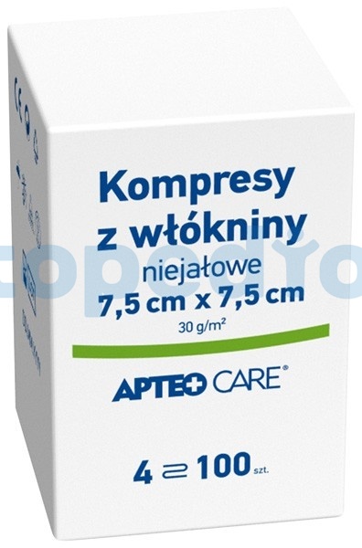 Kompresy niejałowe z włókniny 7,5 cm x 7,5 cm APTEO CARE, 100 sztuk